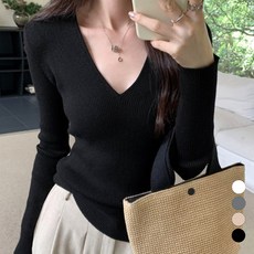 ViVEMO 女性 Driang 修身羅紋 V 領針織 T 恤 10077