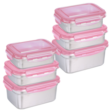 NEOFLAM SUS 304不鏽鋼長型保鮮盒6件組 夢幻雪酪, 6個容器 + 6個蓋子, 1組