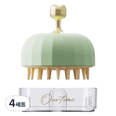 쿠말 벽에거는 두피 마사지 샴푸 브러쉬 세트, 4세트, 올리브그린