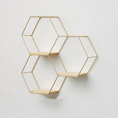 알로데 인테리어 육각형 벽걸이 선반, D 골드