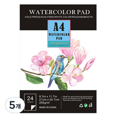 코히모 전문가용 수채화 제본 스케치북 4W265 200g, A4, 24매, 5개