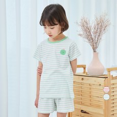 LollyTree 兒童條紋水果點綴短袖單面居家服上下套裝