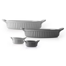 PRELUDE 奶油焗烤盤2種 + 手持醬料碗2種組合, 炭灰色+淺灰色, 1套