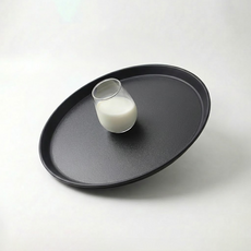 리빙메이트 국산 논슬립 원형 쟁반 트레이, 블랙, 1개