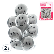 PARTYSHOW 派對裝飾氣球 10p, 微笑鍍鉻銀, 2個