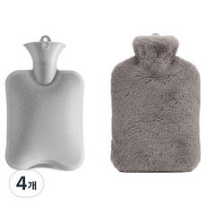 Oncofic 水瓶造型大容量熱水袋 兔毛灰 1000ml, 4個