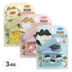 핑크풋 냥냥 미니 스테이플러 3종 세트, 혼합색상, 3세트