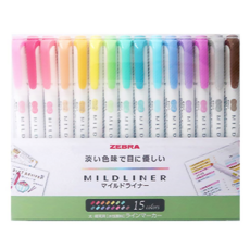 ZEBRA 斑馬牌 MILDLINER 柔色水性螢光筆 15色套組, 混色, 15支