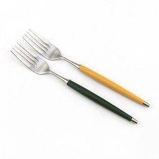 Bogen 韓國製造 Le Bien 緞面餐具 沙拉叉 2入, 芥末黃, 深綠色, 1個