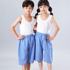 兒童款學生格紋壓花七分睡褲