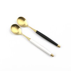 Bogen 韓國製造 Le Bien 金色餐具茶匙2件組, 1套, 黑色, 白色