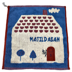 kUSUgURU JAPAN 日本眼鏡貓 Matilda-san系列 房子款絨毛刺繡提花毛巾手帕, 藍色, 1條