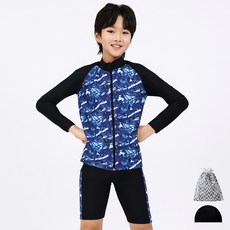 aquatica 男童拉鍊防曬泳衣 + 泳褲 + 彈性泳帽 + 透明收納袋 AQA371