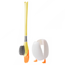 E.dot 萬用零縫隙矽膠鴨子馬桶刷, 多功能刷頭, TPR材質, 可壁掛或平放, 黃色, 1組