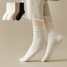 Edelin 簡約棉質輕薄中筒襪組, 白色+象牙白+卡其色+黑色, 4個