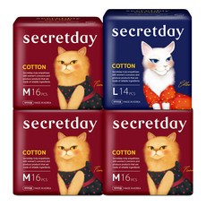 secretday Cotton棉質蝶翼型衛生棉 中(24.5cm) 16片入 3包+大(29cm) 14片入, 1組