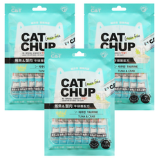 CAT CHUP 貓咪 肉泥 牛磺酸配方, 鮪魚+蟹肉, 98g, 3袋