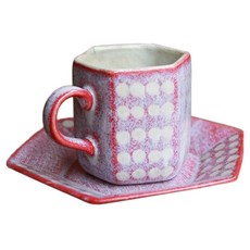 赤釉六角咖啡杯組, 1組