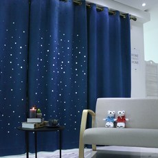 星星鏤空白色遮光長窗窗簾 穿孔式 2入, 13 藍色