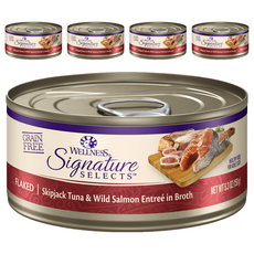 WELLNESS 寵物健康 貓用 SS 名廚特選主食罐, 鮮鮪魚片 + 野生鮭魚, 150g, 5罐