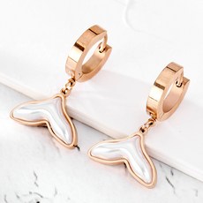 노이드비 여성용 써지컬스틸 고래꼬리 진주장식 링 귀걸이