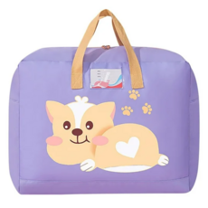 bebehome 多功能幼兒園棉被收納袋 600D牛津布 可水洗, 大號(52 x 25 x 42cm), 紫愛心小犬, 1個