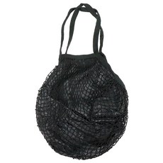 OMORY 編織網狀購物袋 文青風 環保袋 100%棉, 63 x 35cm, 黑色