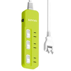 Kinyo 3開3插安全延長線 3孔 NSD233-12, 365.7cm, 綠色, 1入