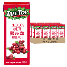 TREE TOP 樹頂 100%嚴選蔓越莓綜合果汁, 200ml, 24入