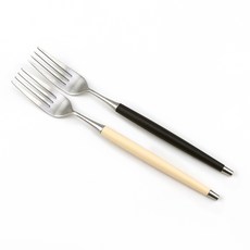 Bogen 韓國製造 Le Viant 緞面餐具 餐叉 2入, 1個, 黑色, 米色