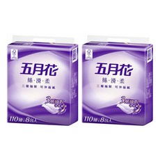 五月花 絲滑柔可沖面紙 3層, 8包, 2袋