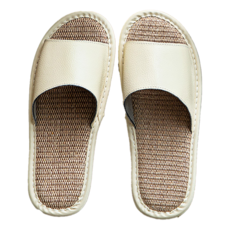 SHIMOYAMA 日式牛皮亞麻底防滑室內拖鞋, 白色, 1雙