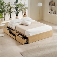 쉐우드 앤디 무헤드 4단서랍 멀티수납형 침대 프레임 + 독립스프링 유로탑 매트리스 세트 방문설치, 오크(프레임), 화이트(매트리스), 350mm