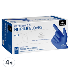 워크라인 프리미엄6.0 니트릴 장갑 100p, 블루, 중(M), 4개