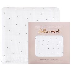 BelleMent 8層平紋細布竹纖維棉毯, 白色灰點款
