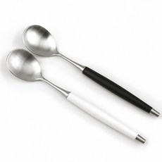 Bogen 韓國製造 Le Bien 緞面餐具茶匙2件組, 1套, 黑色, 白色