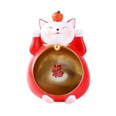 摩達客 農曆春節 銅金系大肚聚財福洞橘子紅白招財貓開運迎賓擺飾, 紅色 + 白色