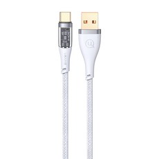USAMS USB AC Type PD 66W透明顯示快充數據傳輸線6A US-SJ572, 1.2m, 白色, 1入