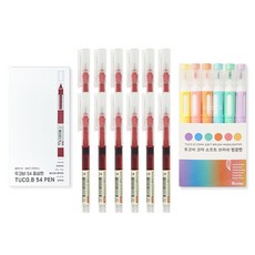 TUCO.B 中性筆 0.5mm 12入+軟刷螢光筆 6色, 1套, 紅色（中性筆），6色（高光筆）