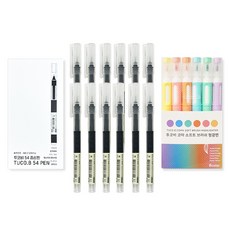 투코비 54 생잉크 중성펜 0.5mm 12p + 투코비 코마 소프트 브러쉬 형광펜 6색, 1세트, 블랙(중성펜), 6색(형광펜)