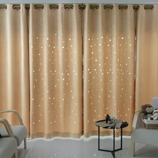 별펀칭 화이트암막 긴창 커튼 아일렛형