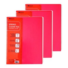 희망화일 PP 스프링 클리어화일, 적색, 3개