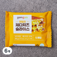 곰곰 데일리 체다치즈 슬라이스 5매입, 20g, 5개입, 6개