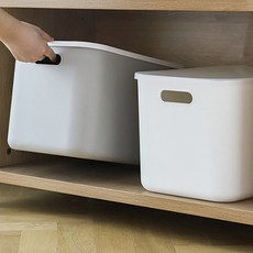 GAKYU 現代圓角附蓋置物箱 L, 白色(主體)+透明(蓋子), 2入