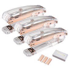 Bakojel 壓克力釘書機 透明外殼釘書機 + 1000入釘書針, 3個, 玫瑰金