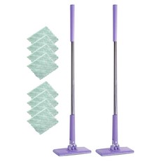 Woni's 1秒一鍵式可拆卸拖把 紫色 + 隨機出貨拖布4件組, 2套