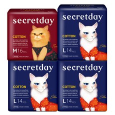 secretday Cotton棉質蝶翼型衛生棉 大(29cm) 14片入 3包+中(24.5cm) 16片入, 1組