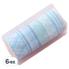 해피제이 다꾸 벽꾸미기 파스텔 체크 마스킹테이프 6종 세트, 블루, 6세트