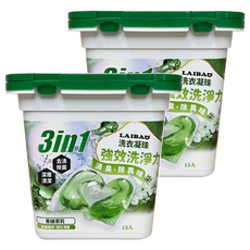 蕾寶 3合1洗衣凝珠 青綠茉莉, 15顆, 2盒