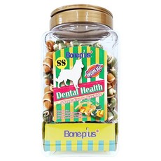 Boneplus 綜合雙色潔牙骨結 能長時間耐咀嚼 天然乳酪 牛奶添加, 1桶, 1.1kg